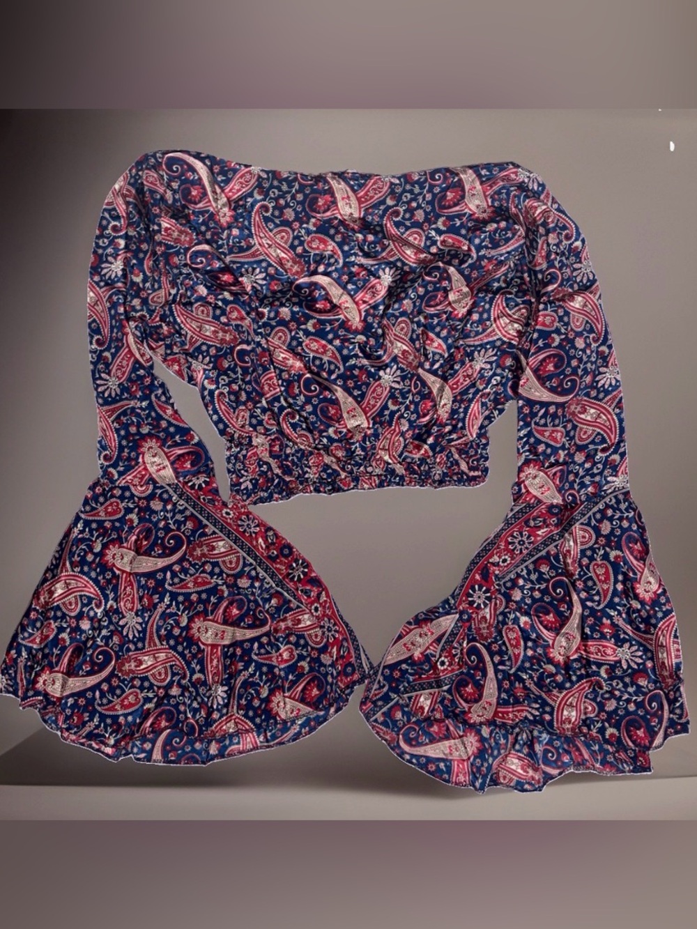 Rhea NWT Navy/Pink/Cream Paisley Boho Top and Maxi Skirt Set - Two-Piece - Picture 10 of 12